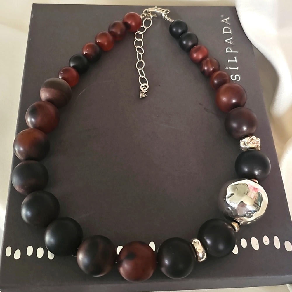 Silpada 925 Sterling Silver Brown & Red Agate Electroformed Necklace N1822